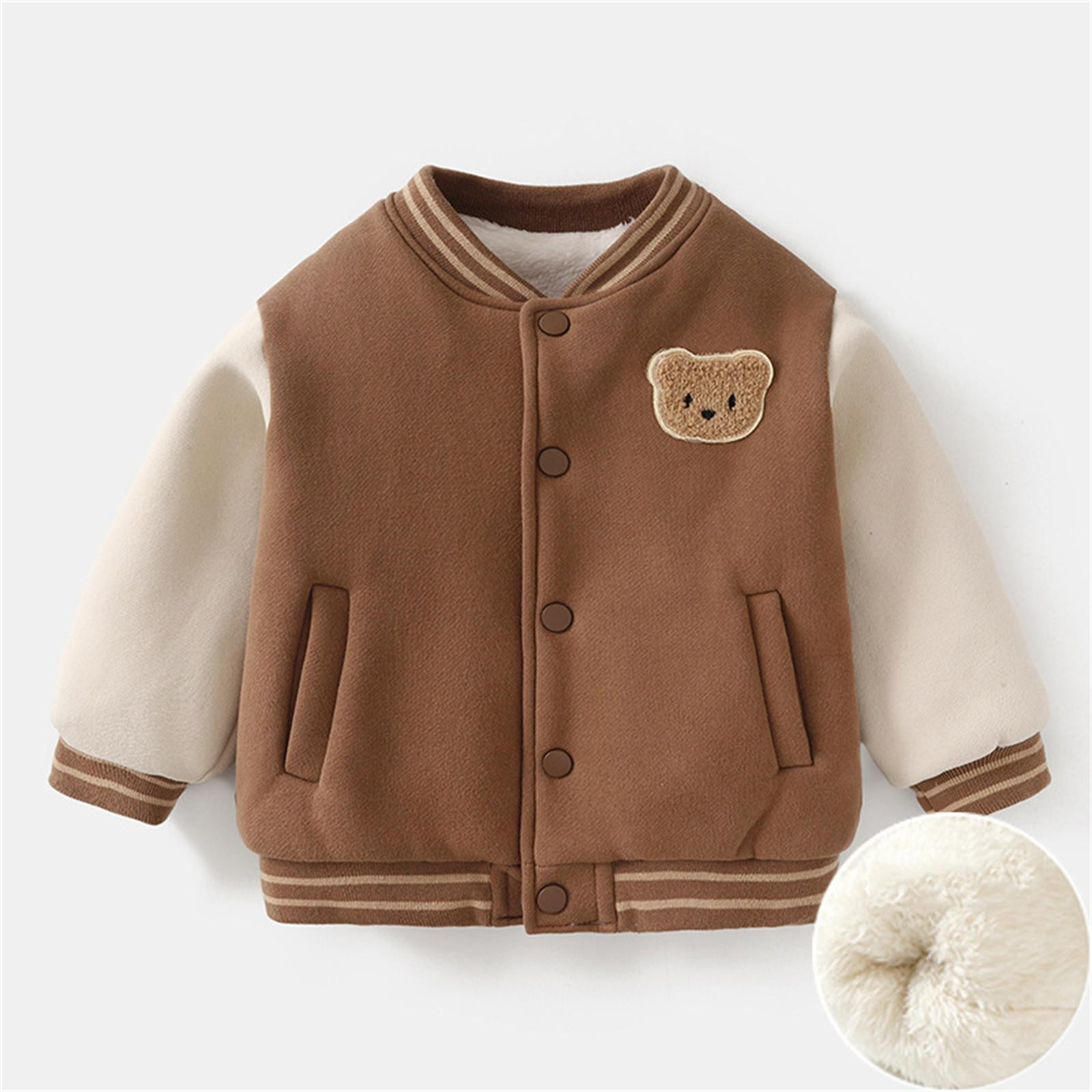 Toddler Boys Bomber Jacket Baby Thick Warm Baseball Coat Fall Winter Outerwear
